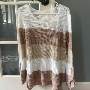 Ivory and taupe color block sweater -  medium